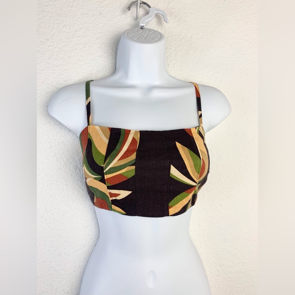 House of Harlow Brown Tropical Smocked Crop Top Sz S